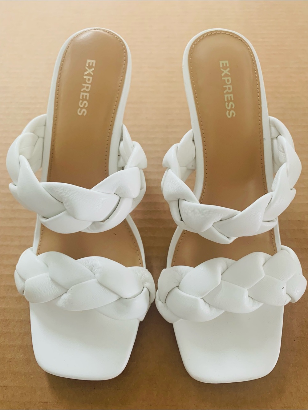 Express White Braided Double-Strap Slide On Heel